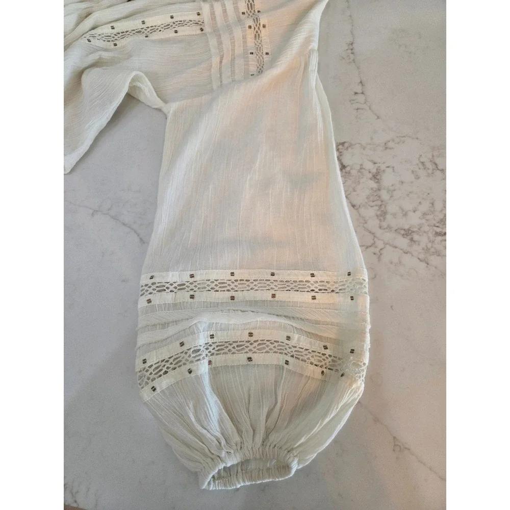 Free People Summer Stars Blouse Medium Ivory Gauzy Crochet Western Boho Top